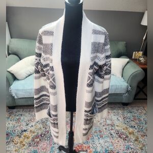Maurices Long-line Black-and-cream Cardigan Size Medium